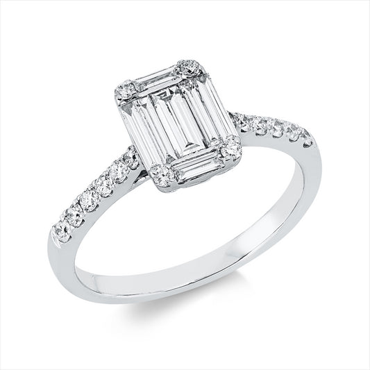 Ring 18 kt WG, 7 Bag. 0,40 ct, TW-si, 16 Brill. 0,23 ct, TW-si