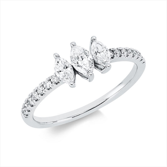 Ring 14 kt WG, 2 Nav. 0,27 ct, W-si, 1 Nav. 0,21 ct, W-si, 14 Brill. 0,13 ct, W-si
