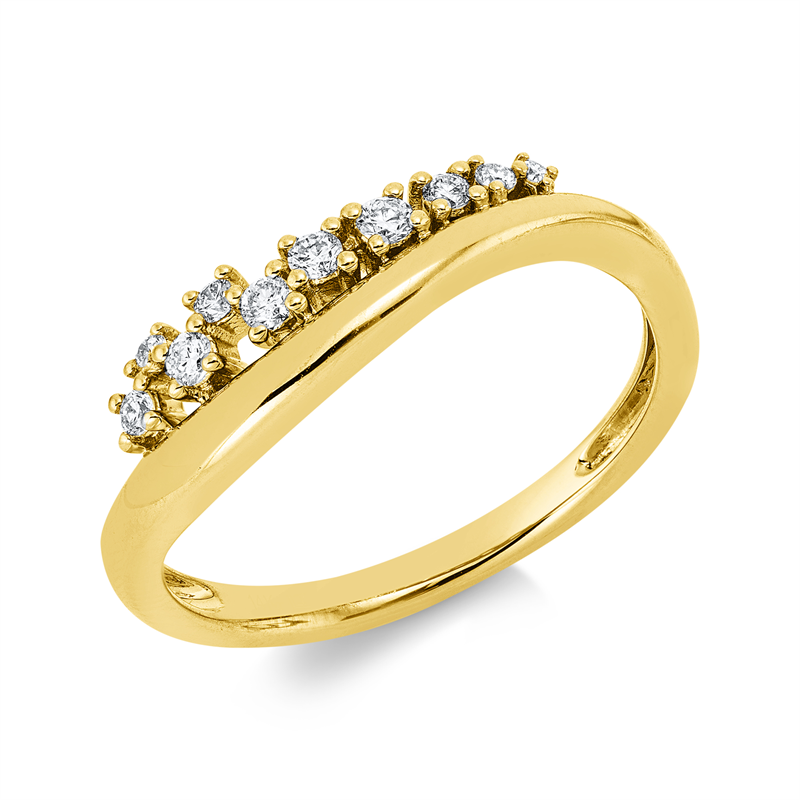 Ring 14 kt GG, 9 Brill. 0,14 ct, W-si/pi, 1 Brill. 0,01 ct, W-si/pi
