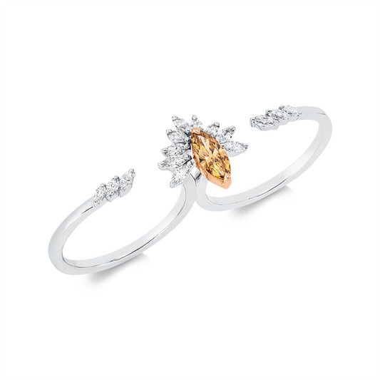 Ring 18 kt WG+RG, GIA 1226304066, 15 Nav. 0,43 ct, F-vvs, 1 Nav. 0,35 ct, orange-vs1