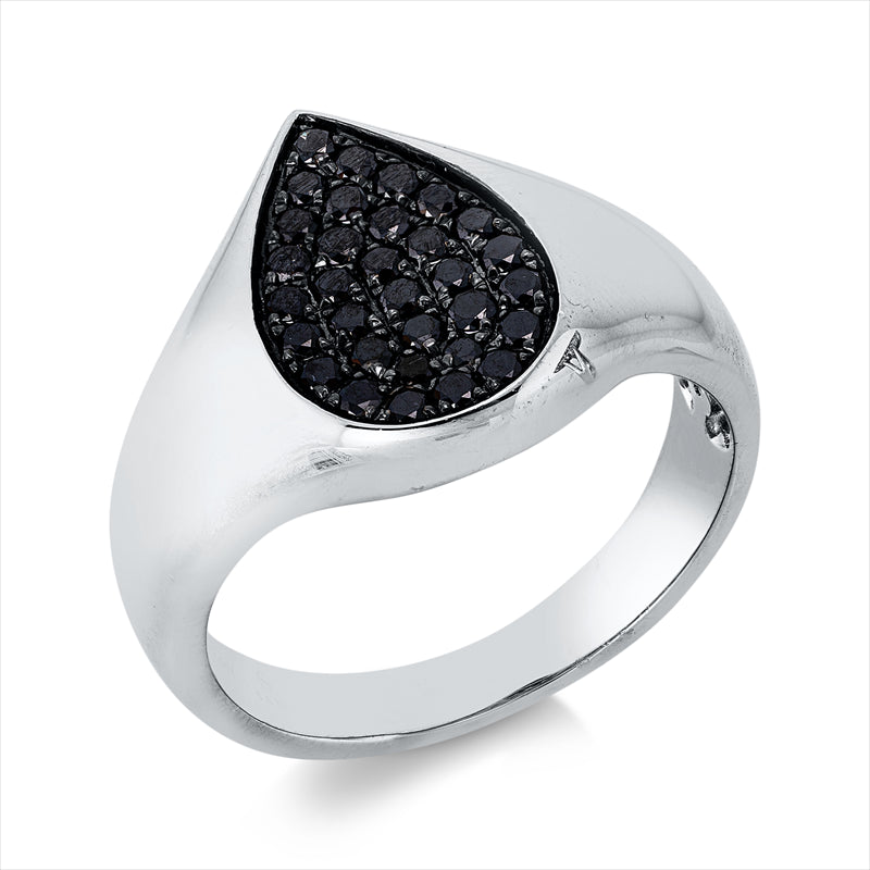 Ring 18 kt WG, Fassung schwarz rhodiniert, 30 Brill. 0,41 ct, schwarz, 2 Brill. 0,02 ct, schwarz