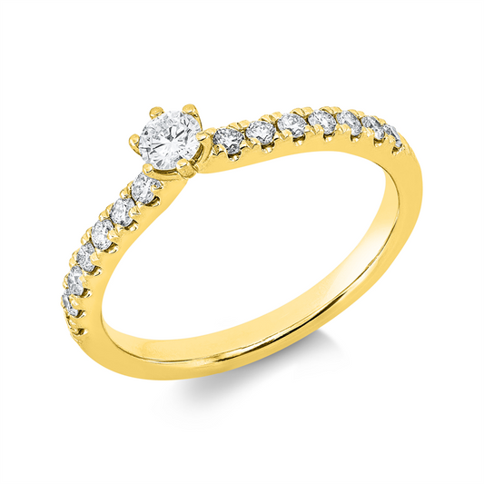 Ring 14 kt GG, 1 Brill. 0,15 ct, TW-si, 14 Brill. 0,25 ct, TW-si
