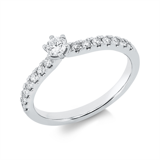 Ring 18 kt WG, 1 Brill. 0,15 ct, TW-si, 14 Brill. 0,26 ct, TW-si