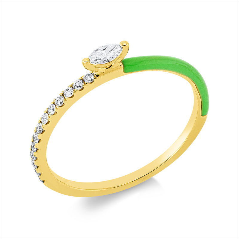 Ring 18 kt GG, 1 Nav. 0,07 ct, TW-si, 13 Brill. 0,09 ct, TW-si, 1 Emaille 0,05 ct grün