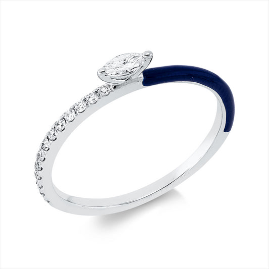 Ring 18 kt WG, 1 Nav. 0,07 ct, TW-si, 13 Brill. 0,09 ct, TW-si, 1 Emaille 0,05 ct blau