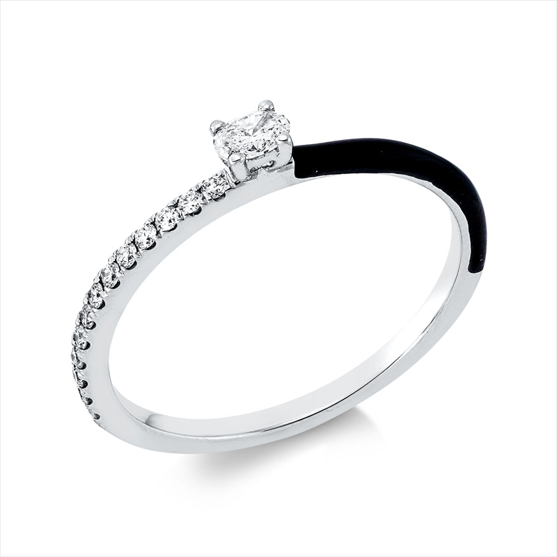 Ring 18 kt WG, 1 Oval 0,08 ct, TW-si, 13 Brill. 0,09 ct, TW-si, 1 Emaille 0,05 ct schwarz