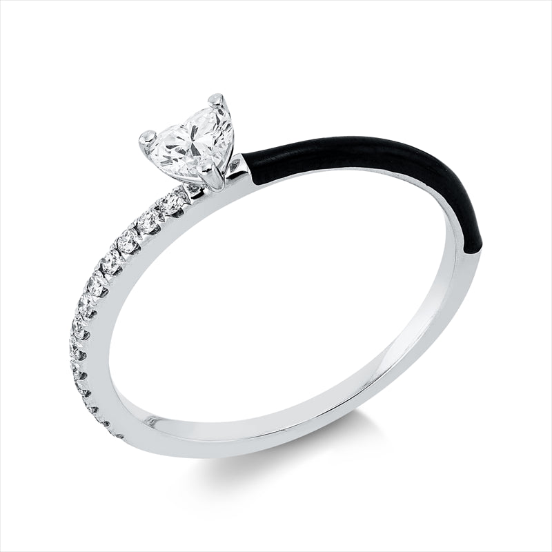 Ring 18 kt WG, 13 Brill. 0,08 ct, TW-si, 1 Herzschl. 0,18 ct, TW-si, 1 Emaille 0,05 ct schwarz