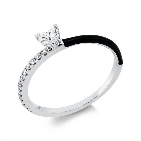 Ring 18 kt WG, 13 Brill. 0,08 ct, TW-si, 1 Herzschl. 0,18 ct, TW-si, 1 Emaille 0,05 ct schwarz