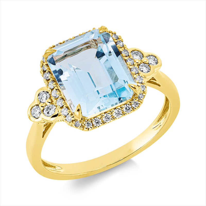 Ring 18 kt GG, 38 Brill. 0,27 ct, TW-si, 1 Topas 4,30 ct sky blue