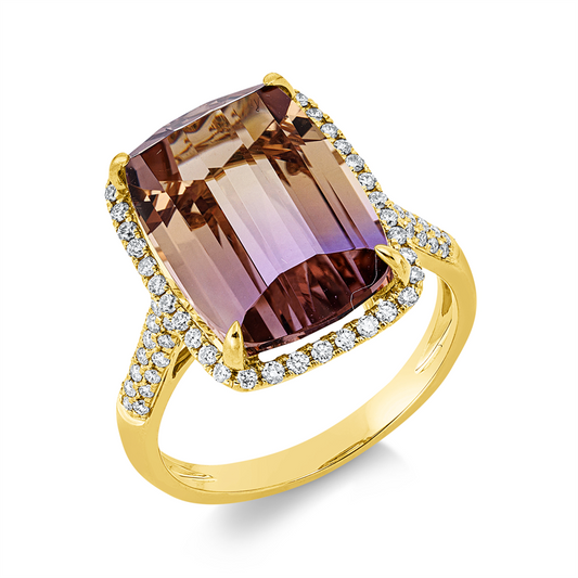 Ring 18 kt GG, 76 Brill. 0,37 ct, TW-si, 1 Ametrin 5,67 ct multicolor