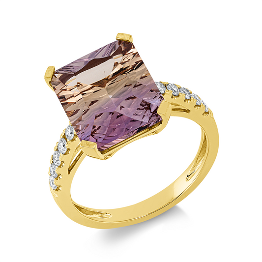 Ring 18 kt GG, 10 Brill. 0,25 ct, TW-si, 1 Ametrin 5,85 ct multicolor