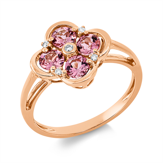 Ring 18 kt RG, 5 Brill. 0,05 ct, TW-si, 4 Turmalin 1,10 ct pink