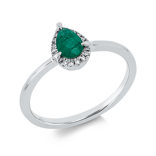 Ring 18 kt WG, 15 Dia. 0,04 ct, TW-si, 1 Smaragd 0,30 ct grün