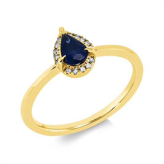 Ring 18 kt GG, 15 Dia. 0,04 ct, TW-si, 1 Saphir 0,45 ct blau