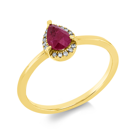 Ring 18 kt GG, 15 Dia. 0,04 ct, TW-si, 1 Rubin 0,45 ct rot