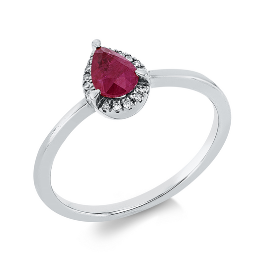 Ring 18 kt WG, 15 Dia. 0,04 ct, TW-si, 1 Rubin 0,45 ct rot