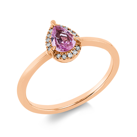 Ring 18 kt RG, 15 Dia. 0,04 ct, TW-si, 1 Saphir 0,32 ct pink