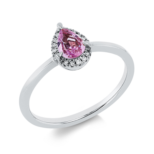 Ring 18 kt WG, 15 Dia. 0,04 ct, TW-si, 1 Saphir 0,32 ct pink