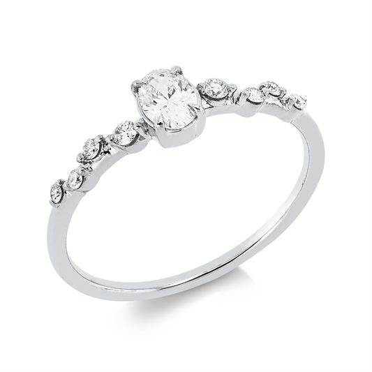 Ring 18 kt WG, 1 Oval 0,25 ct, TW-si, 8 Brill. 0,08 ct, TW-si