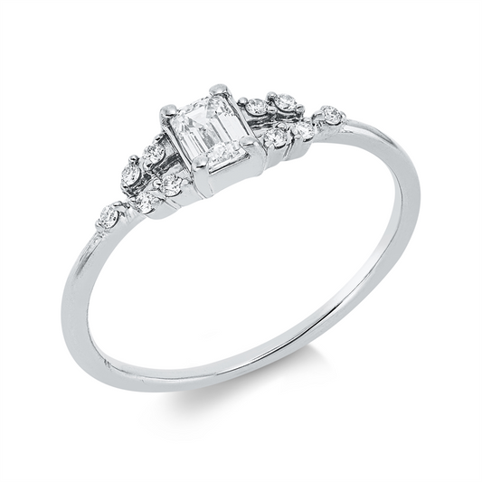 Ring 18 kt WG, 1 Sm.schliff 0,25 ct, TW-si, 10 Brill. 0,07 ct, TW-si