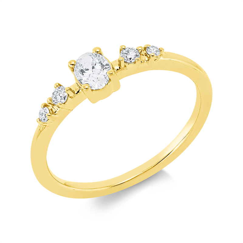 Ring 18 kt GG, 2 Brill. 0,06 ct, TW-si, 1 Oval 0,25 ct, TW-si, 2 Brill. 0,03 ct, TW-si