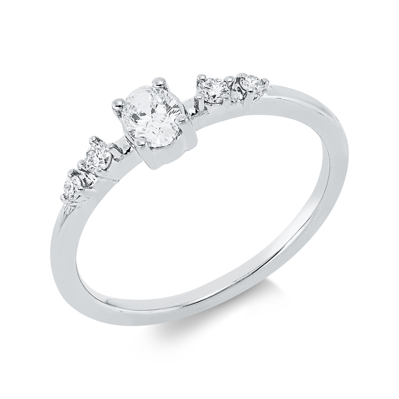 Ring 18 kt WG, 1 Oval 0,25 ct, TW-si, 4 Brill. 0,09 ct, TW-si