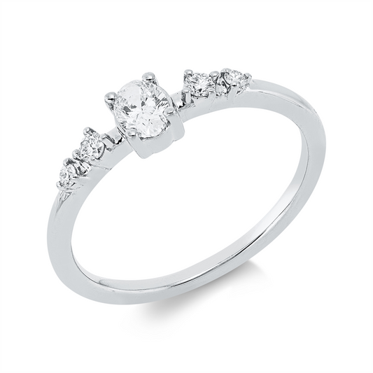 Ring 18 kt WG, 1 Oval 0,25 ct, TW-si, 4 Brill. 0,09 ct, TW-si