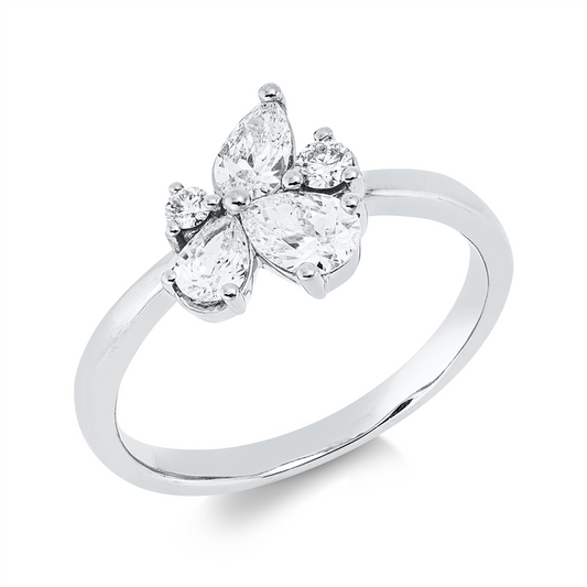 Ring 18 kt WG, 2 Brill. 0,09 ct, TW-si, 3 Tropfen 0,60 ct, TW-si