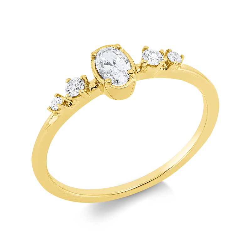 Ring 18 kt GG, 2 Brill. 0,06 ct, TW-si, 1 Oval 0,20 ct, TW-si, 2 Brill. 0,03 ct, TW-si