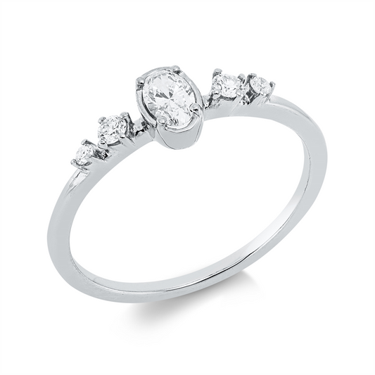 Ring 18 kt WG, 2 Brill. 0,06 ct, TW-si, 1 Oval 0,20 ct, TW-si, 2 Brill. 0,03 ct, TW-si