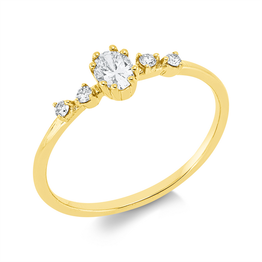 Ring 18 kt GG, 1 Oval 0,20 ct, TW-si, 4 Brill. 0,06 ct, TW-si