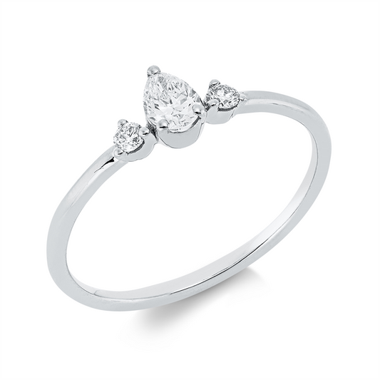 Ring 18 kt WG, 1 Tropfen 0,20 ct, TW-si, 2 Brill. 0,05 ct, TW-si