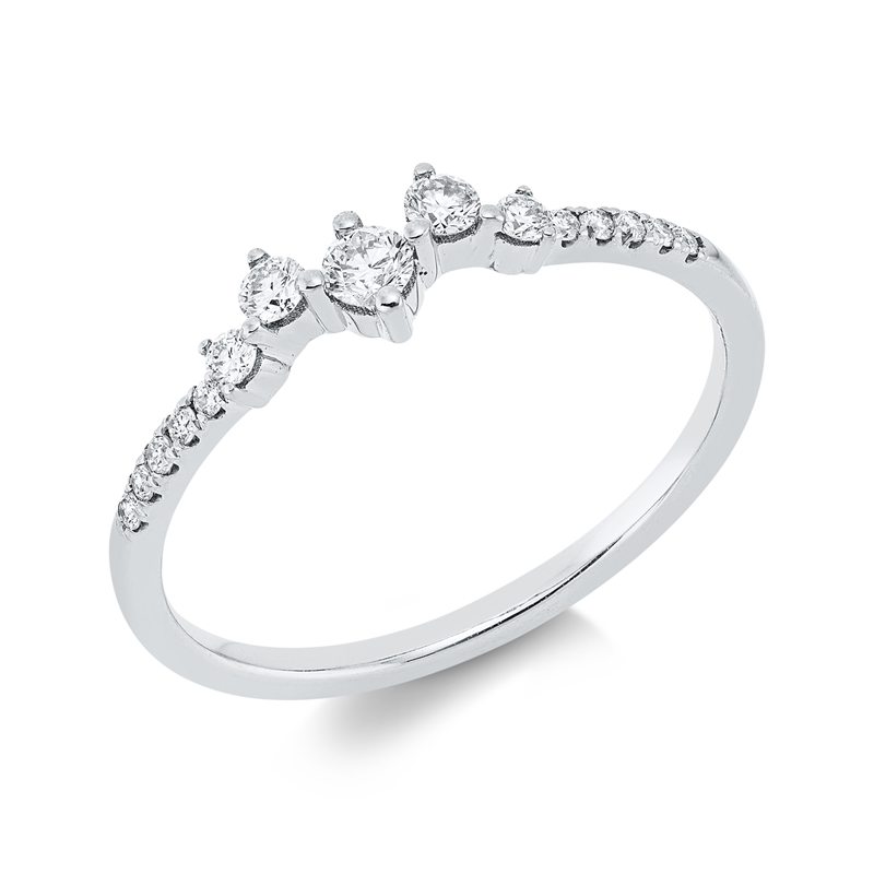 Ring 18 kt WG, 2 Brill. 0,03 ct, TW-si, 2 Brill. 0,06 ct, TW-si, 1 Brill. 0,07 ct, TW-si, 10 Brill. 0,05 ct, TW-si