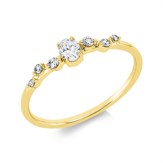 Ring 18 kt GG, 2 Brill. 0,02 ct, TW-si, 2 Brill. 0,03 ct, TW-si, 1 Oval 0,15 ct, TW-si, 2 Brill. 0,01 ct, TW-si
