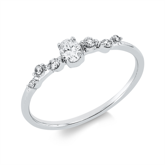 Ring 18 kt WG, 1 Oval 0,15 ct, TW-si, 6 Brill. 0,06 ct, TW-si