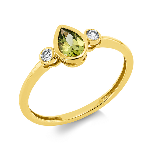 Ring 18 kt GG, 2 Brill. 0,07 ct, TW-si, 1 Peridot 0,43 ct grün