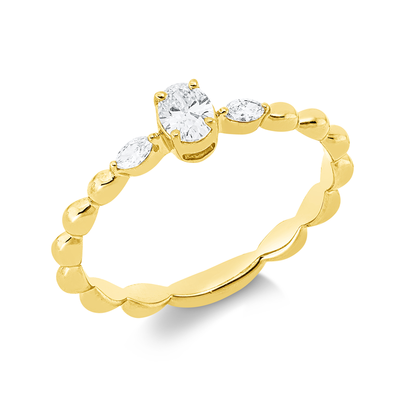 Ring 18 kt GG, 1 Oval 0,19 ct, TW-si, 2 Nav. 0,07 ct, TW-si
