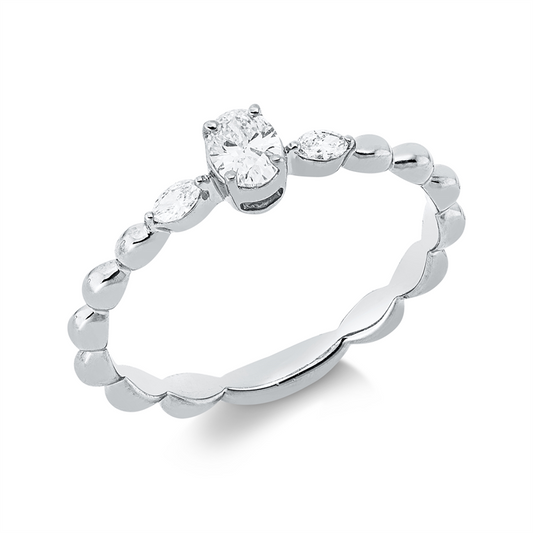 Ring 18 kt WG, 1 Oval 0,19 ct, TW-si, 2 Nav. 0,07 ct, TW-si