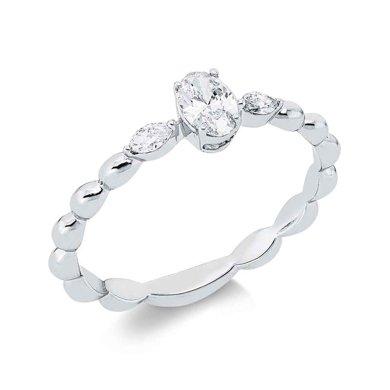 Ring 18 kt WG, 1 Oval 0,24 ct, TW-si, 2 Nav. 0,08 ct, TW-si