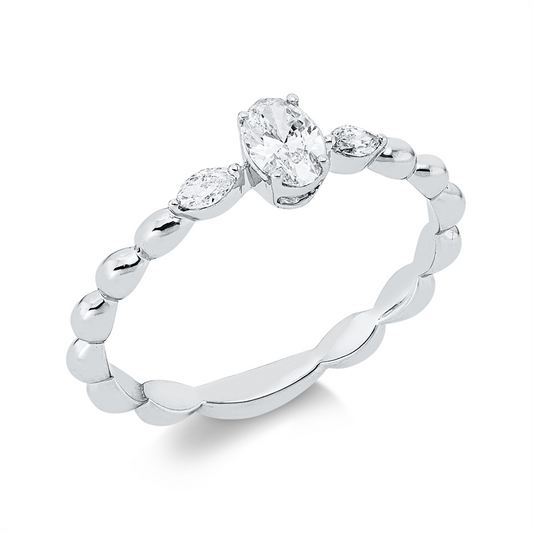 Ring 18 kt WG, 1 Oval 0,24 ct, TW-si, 2 Nav. 0,08 ct, TW-si