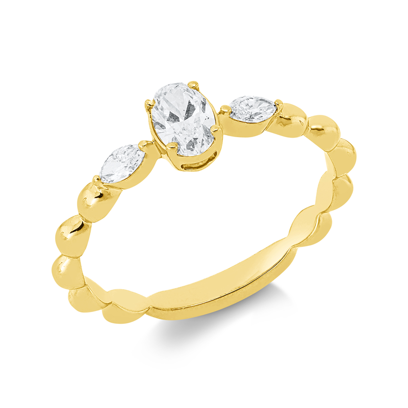 Ring 18 kt GG, 1 Oval 0,31 ct, TW-si, 2 Nav. 0,11 ct, TW-si