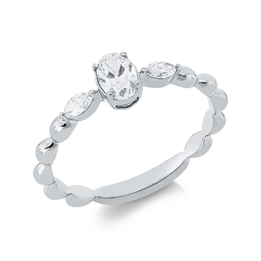 Ring 18 kt WG, 1 Oval 0,31 ct, TW-si, 2 Nav. 0,12 ct, TW-si