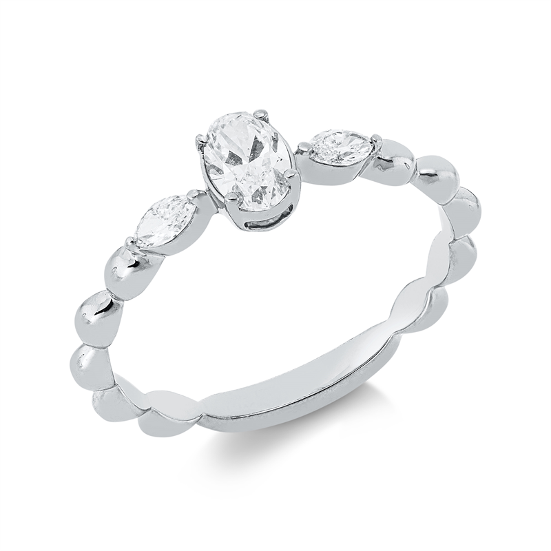 Ring 18 kt WG, 1 Oval 0,31 ct, TW-si, 2 Nav. 0,12 ct, TW-si