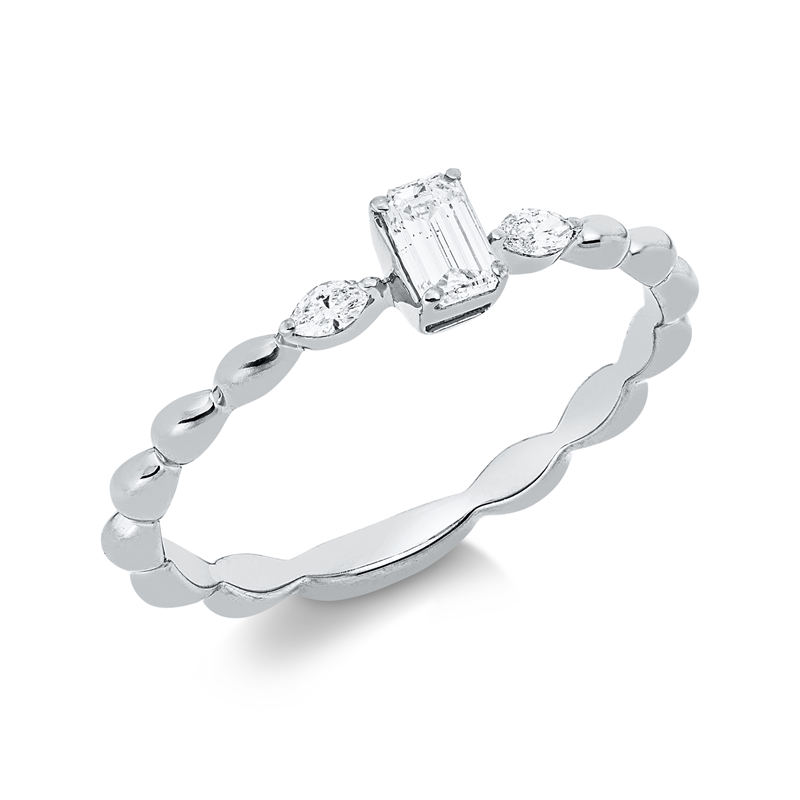 Ring 18 kt WG, 1 Sm.schliff 0,22 ct, TW-si, 2 Nav. 0,07 ct, TW-si