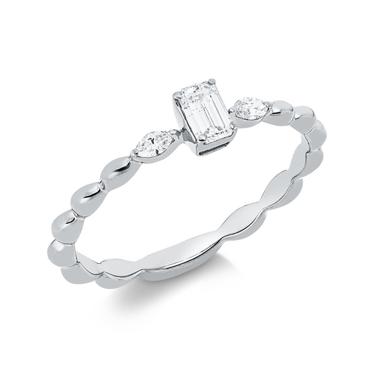 Ring 18 kt WG, 1 Sm.schliff 0,22 ct, TW-si, 2 Nav. 0,07 ct, TW-si