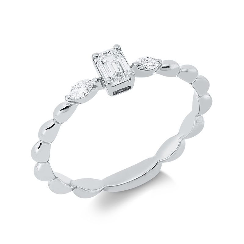 Ring 18 kt WG, 1 Sm.schliff 0,27 ct, TW-si, 2 Nav. 0,07 ct, TW-si