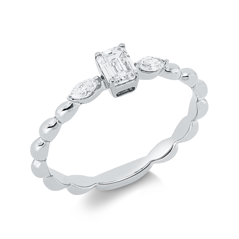 Ring 18 kt WG, 1 Sm.schliff 0,31 ct, TW-si, 2 Nav. 0,10 ct, TW-si