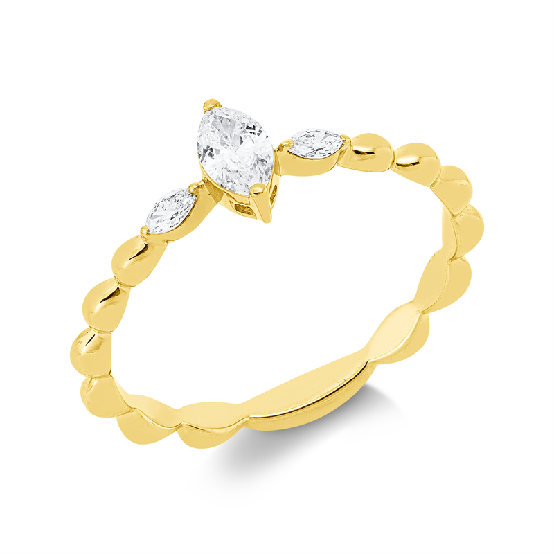 Ring 18 kt GG, 1 Nav. 0,22 ct, TW-si, 2 Nav. 0,07 ct, TW-si