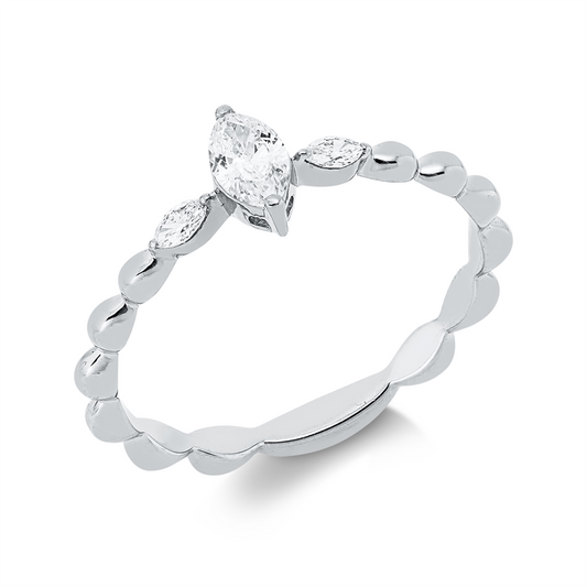 Ring 18 kt WG, 1 Nav. 0,19 ct, TW-si, 2 Nav. 0,06 ct, TW-si