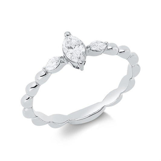 Ring 18 kt WG, 1 Nav. 0,23 ct, TW-si, 2 Nav. 0,08 ct, TW-si